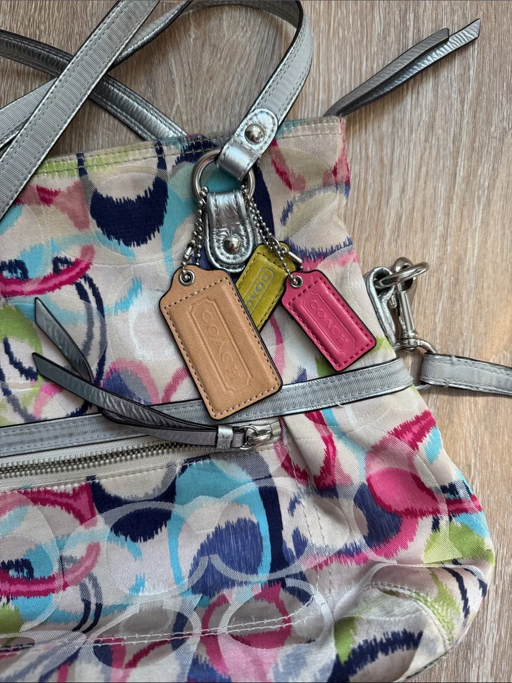 Coach Multicolor Circle-Print Shoulder Bag with Silver Straps - Picture 3 of 6